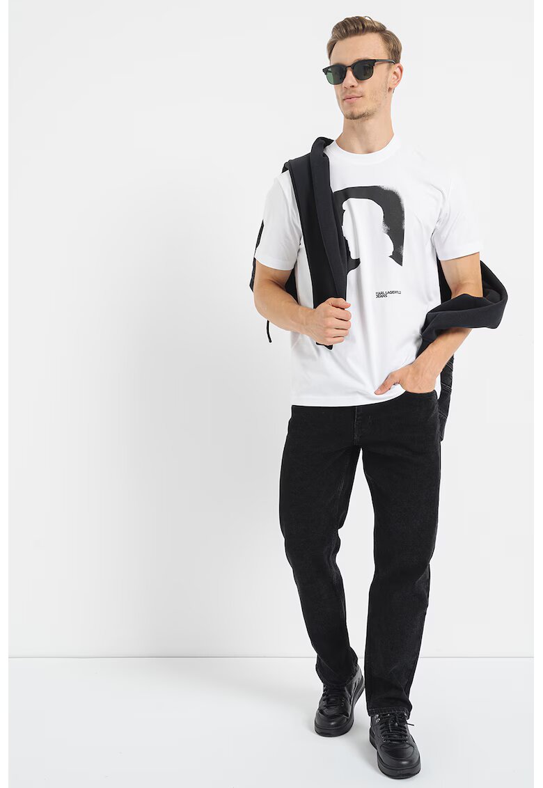 Karl Lagerfeld Jeans Tricou de bumbac organic cu imprimeu logo - Negru/Alb optic