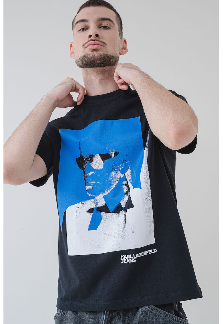 Karl Lagerfeld Jeans Tricou de bumbac organic cu logo - Negru/Albastru royal