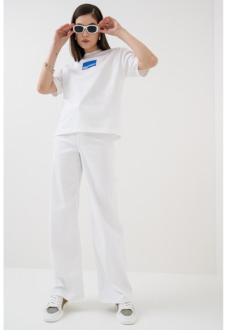 Karl Lagerfeld Jeans Tricou lejer de bumbac organic cu logo - Alb/Turcoaz