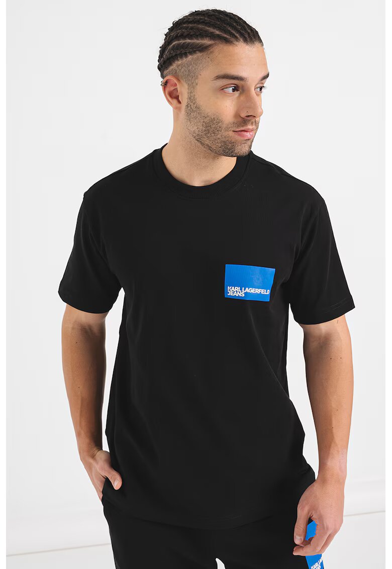 Karl Lagerfeld Jeans Tricou regular fit de bumbac organic - Negru/Albastru royal/Alb optic