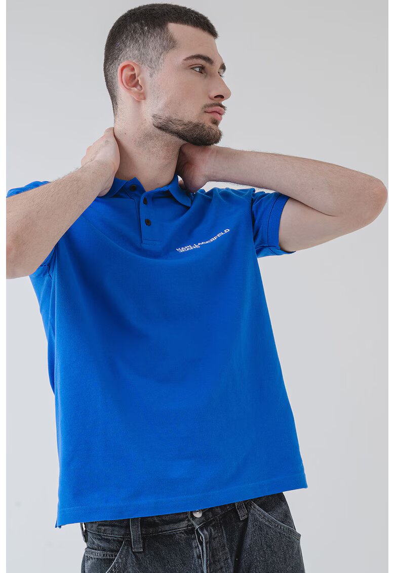 Karl Lagerfeld Jeans Tricou regular fit din bumbac organic cu guler polo - Alb/Albastru royal