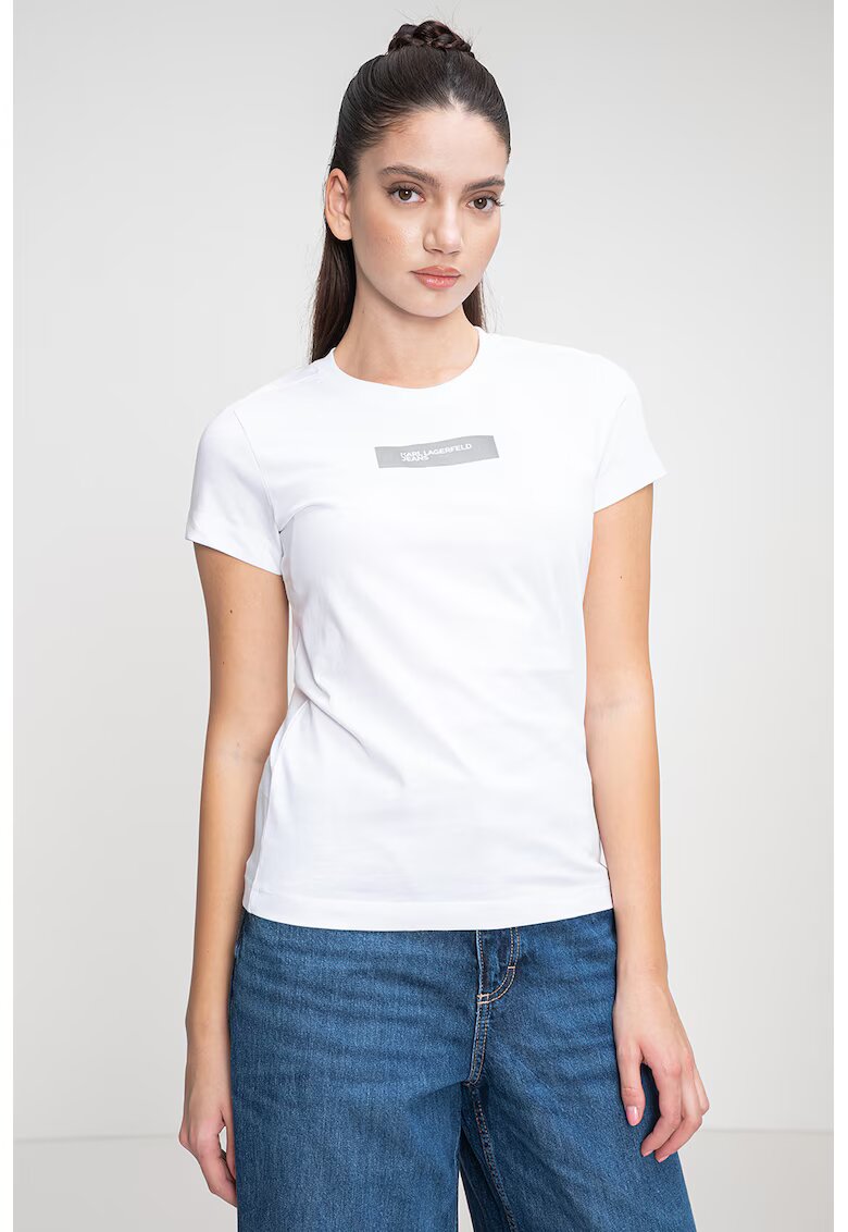 Karl Lagerfeld Jeans Tricou slim fit din bumbac organic cu logo reflectorizant - Alb