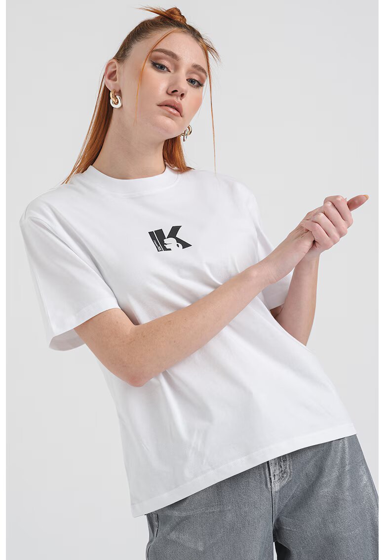 Karl Lagerfeld Jeans Tricou uni de bumbac - Alb optic