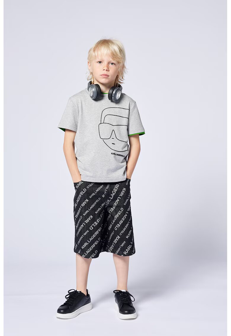 KARL LAGERFELD KIDS Blugi scurti cu model logo - Gri/Negru stins