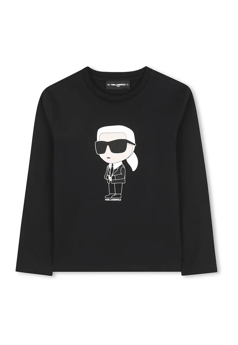 KARL LAGERFELD KIDS Bluza cu decolteu la baza gatului si imprimeu logo - Alb/Negru stins