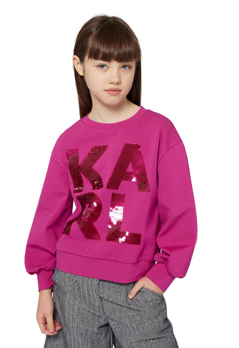 KARL LAGERFELD KIDS Bluza de trening cu aplicatii cu paiete - Fucsia