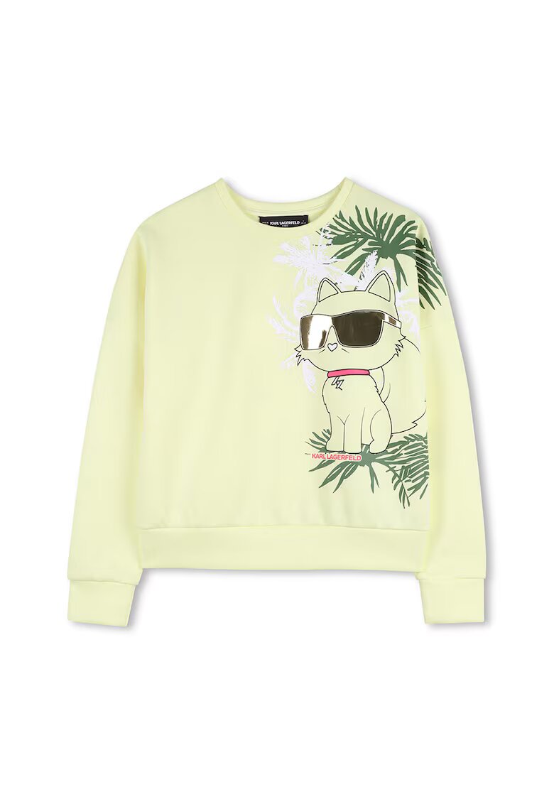 KARL LAGERFELD KIDS Bluza de trening cu decolteu la baza gatului si imprimeu grafic - Negru/Galben pal/Verde feriga
