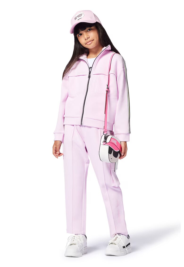 KARL LAGERFELD KIDS Bluza de trening cu fermoar si logo - Roz pastel