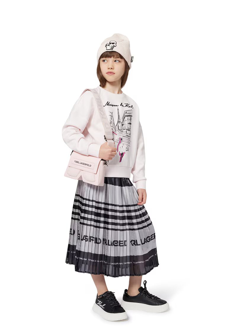 KARL LAGERFELD KIDS Bluza de trening cu imprimeu grafic si decolteu la baza gatului - Roz pal