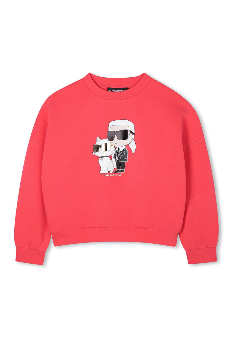 KARL LAGERFELD KIDS Bluza de trening cu imprimeu logo si decolteu la baza gatului - Coral