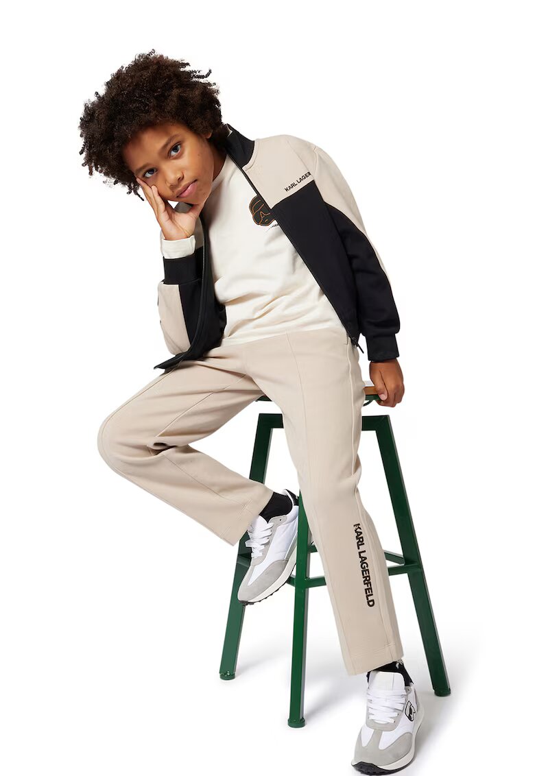 KARL LAGERFELD KIDS Bluza de trening cu logo si fermoar - Negru/Maro nisip