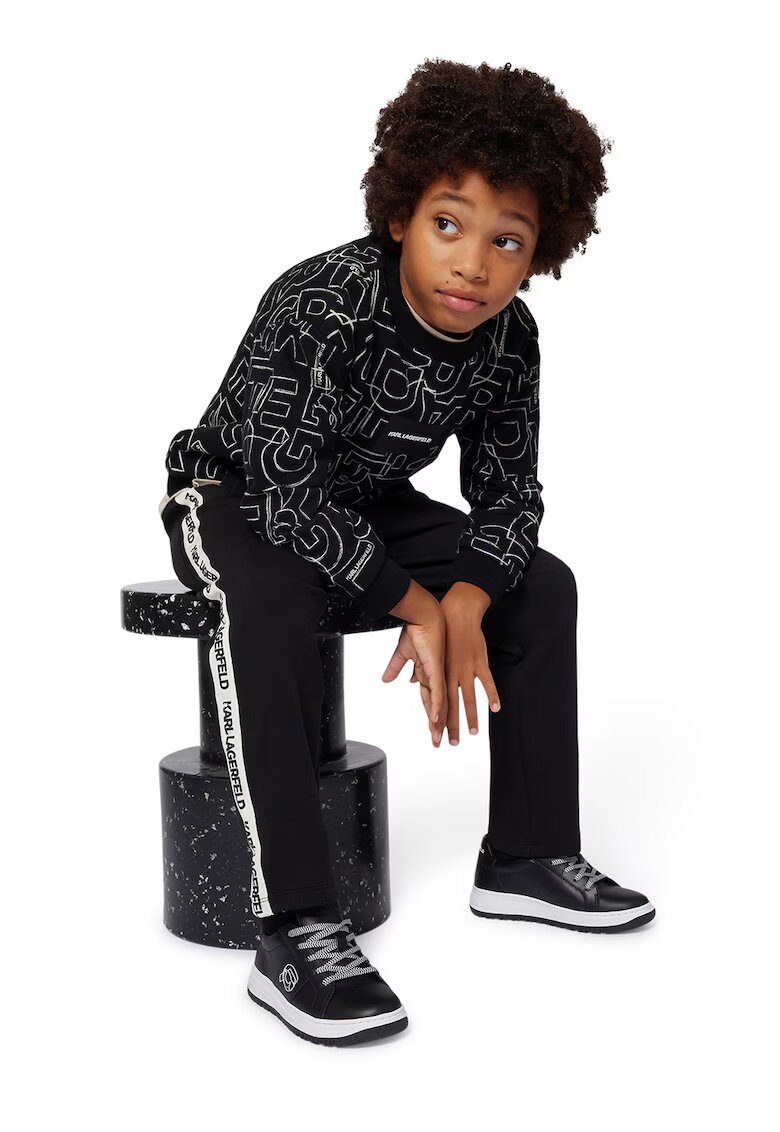 KARL LAGERFELD KIDS Bluza de trening cu model logo si decolteu la baza gatului - Alb/Negru