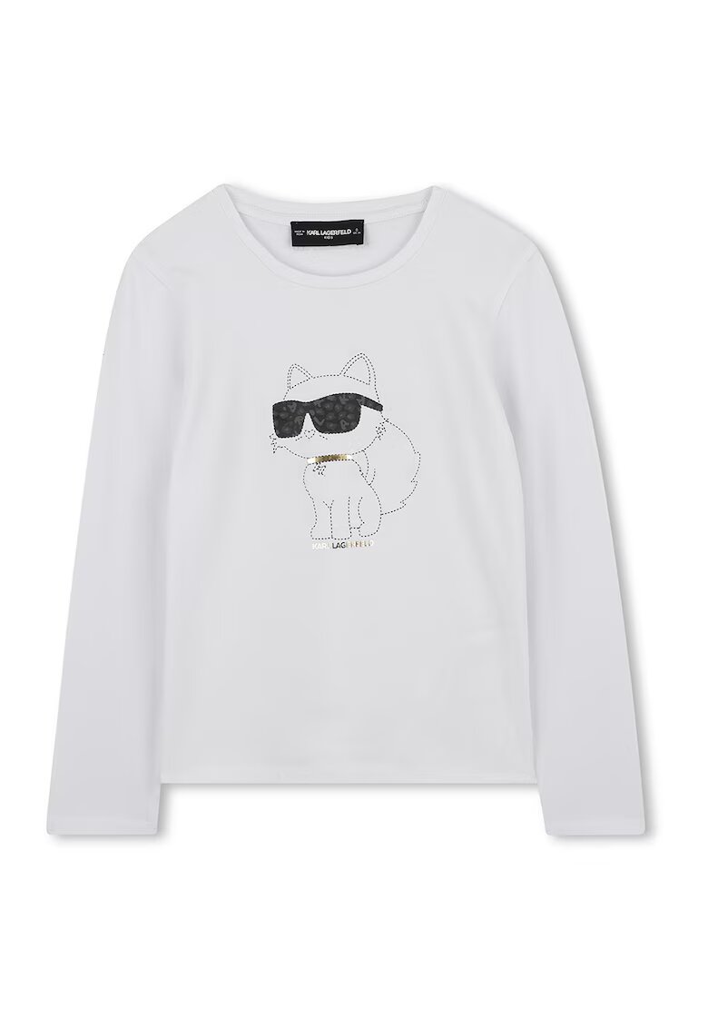 KARL LAGERFELD KIDS Bluza din amestec de bumbac cu imprimeu logo - Auriu/Gri deschis