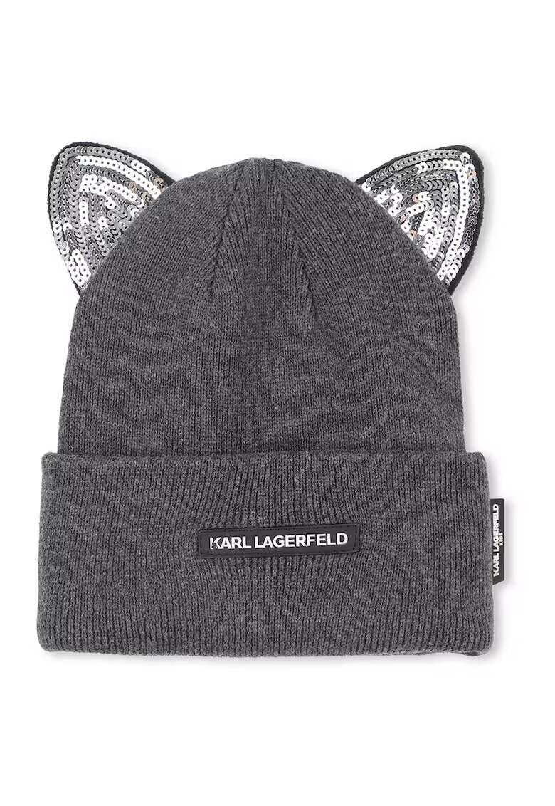 KARL LAGERFELD KIDS Caciula din amestec de bumbac cu logo - Argintiu/Gri inchis