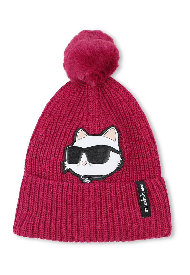 KARL LAGERFELD KIDS Caciula texturata cu logo - Alb/Roz zmeuriu