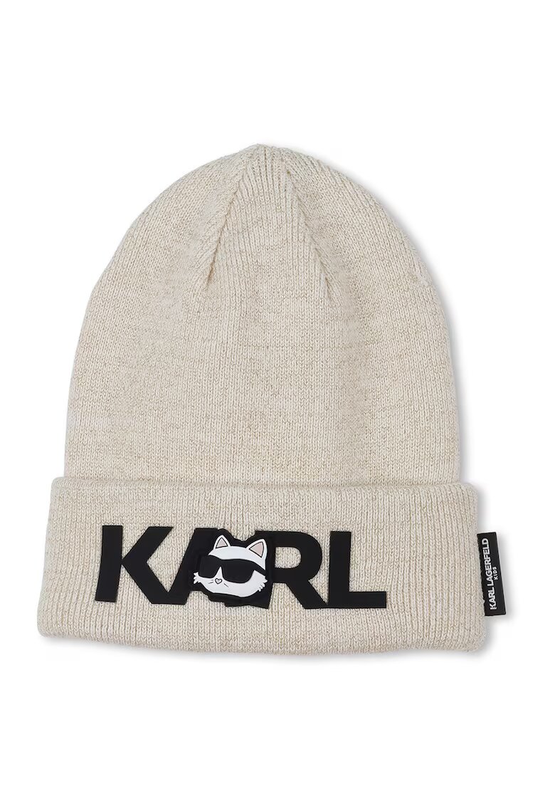 KARL LAGERFELD KIDS Caciula tricotata cu logo - Negru/Maro nisip