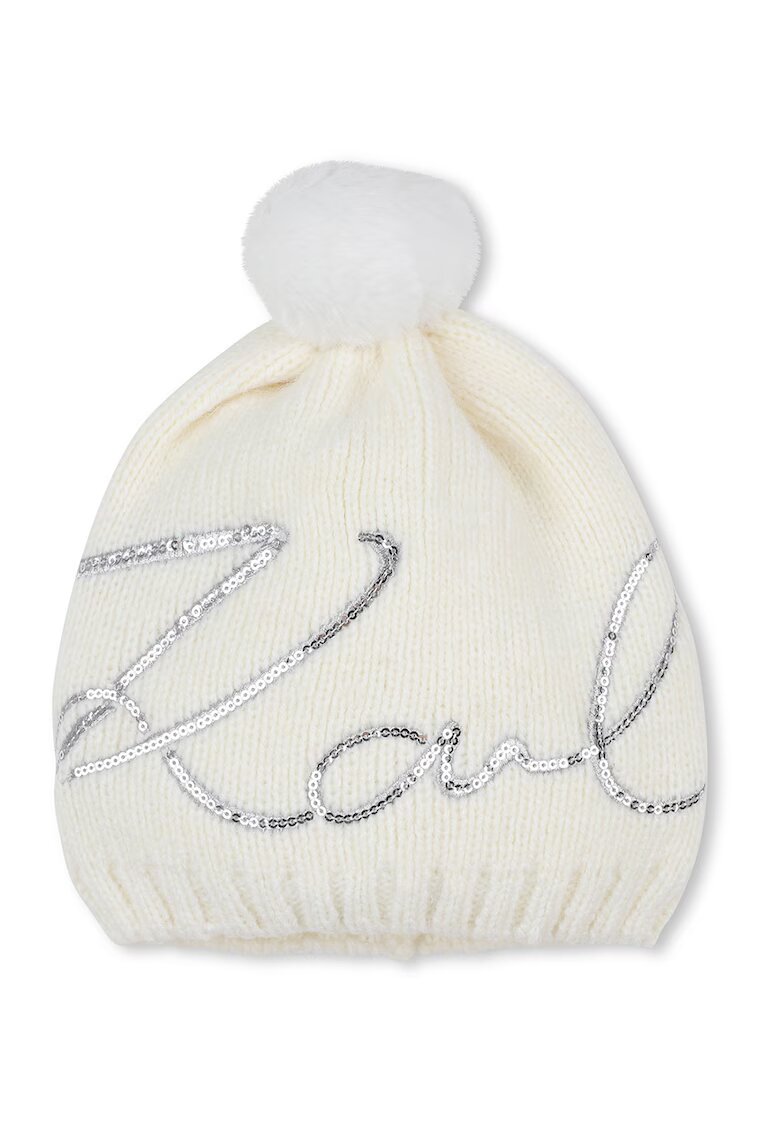 KARL LAGERFELD KIDS Caciula tricotata cu paiete - Crem/Argintiu