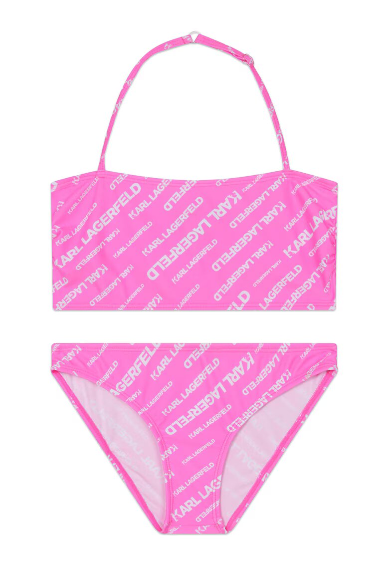 KARL LAGERFELD KIDS Costum de baie in doua piese cu imprimeu logo - Alb/Roz
