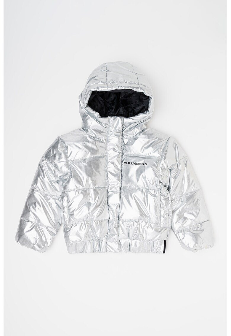 KARL LAGERFELD KIDS Geaca bufanta cu gluga si aspect metalizat - Argintiu
