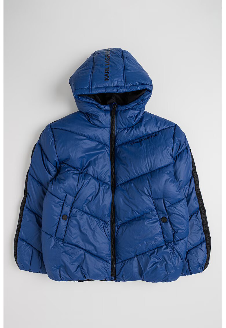 KARL LAGERFELD KIDS Geaca bufanta cu logo - Albastru inchis