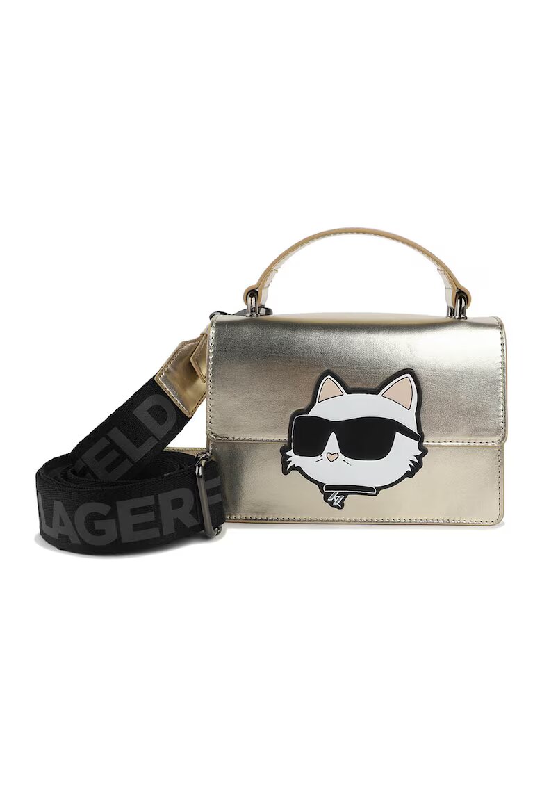 KARL LAGERFELD KIDS Geanta crossbody cu logo - Auriu/Negru