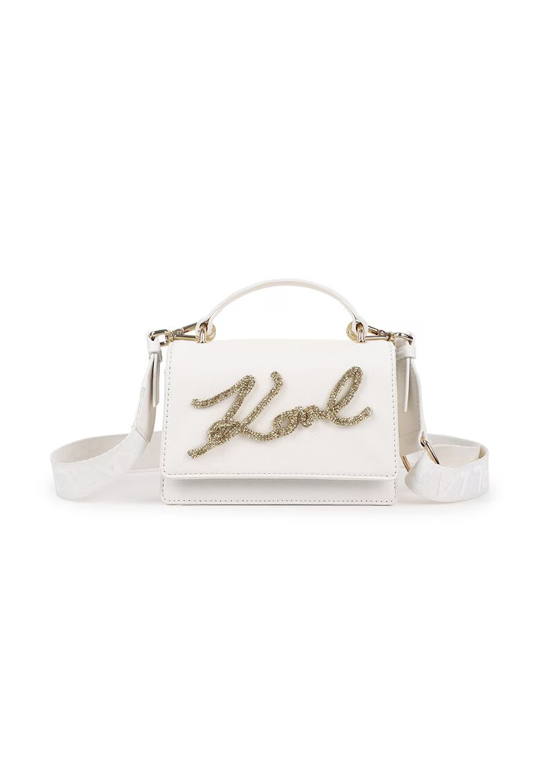 KARL LAGERFELD KIDS Geanta cu clapa si detaliu cu logo din strasuri - Alb murdar
