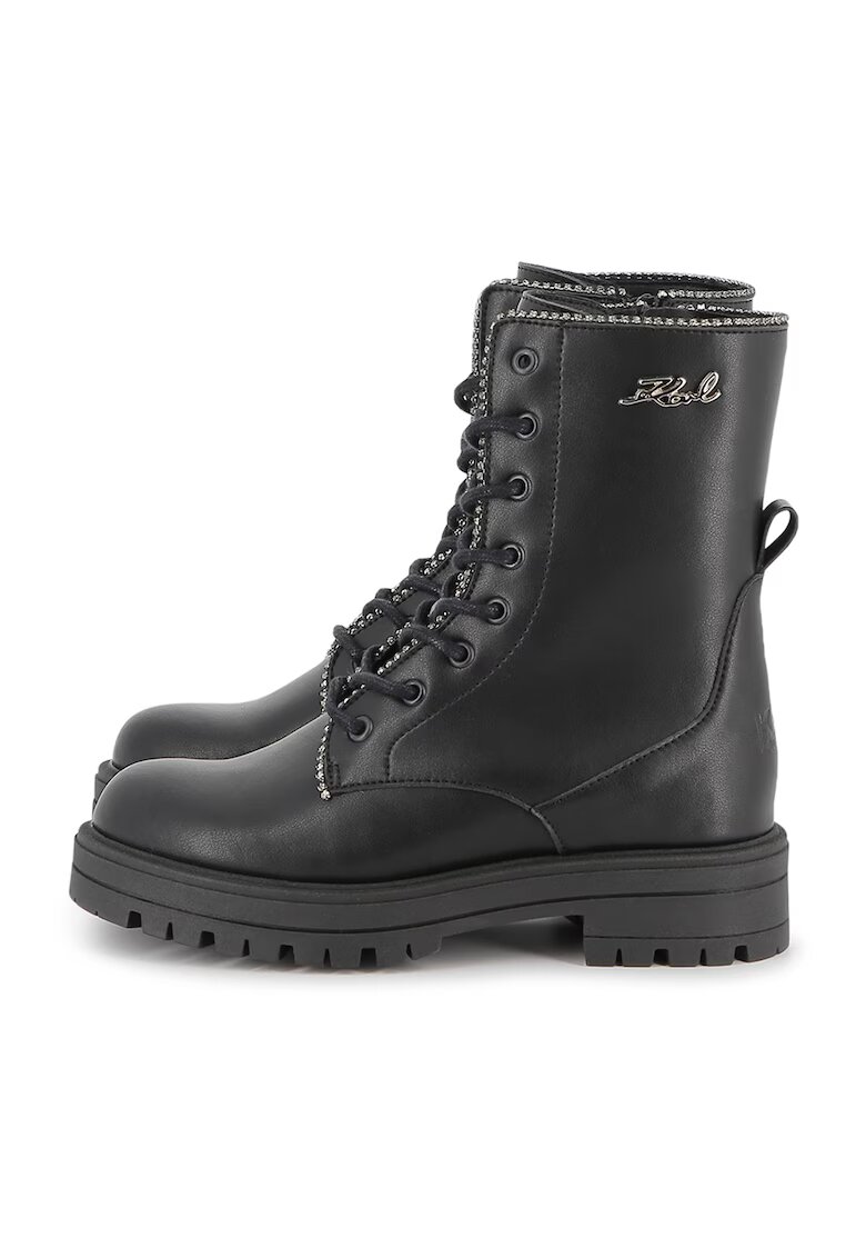 KARL LAGERFELD KIDS Ghete din piele cu aplicatii cu strasuri - Negru