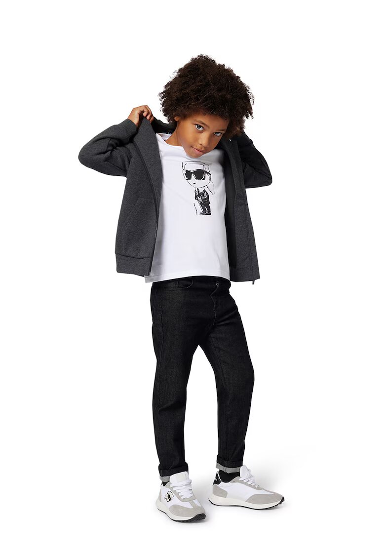 KARL LAGERFELD KIDS Hanorac cu fermoar si imprimeu logo - Gri antracit