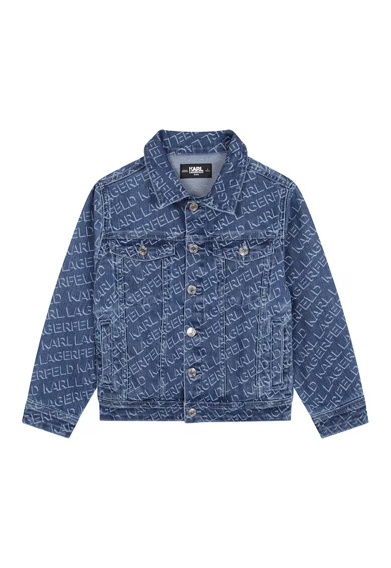 KARL LAGERFELD KIDS Jacheta din denim cu model logo - Alb murdar/Albastru deschis