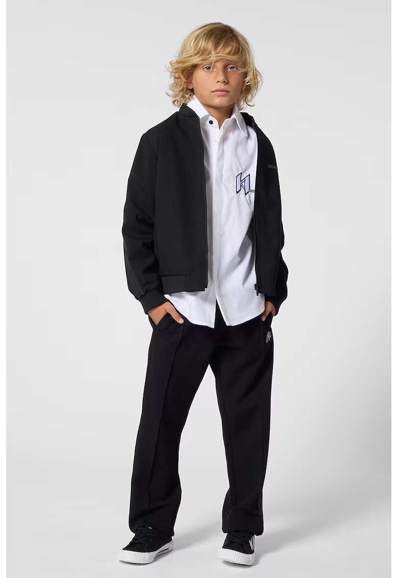 KARL LAGERFELD KIDS Pantaloni de trening cu croiala dreapta si segmente laterale cu logo - Negru/Alb optic