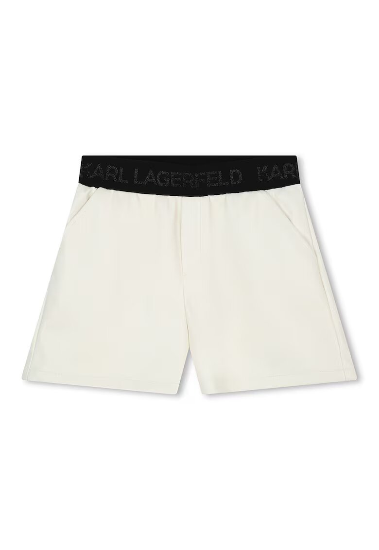 KARL LAGERFELD KIDS Pantaloni scurti de piele ecologica cu logo stralucitor - Alb murdar