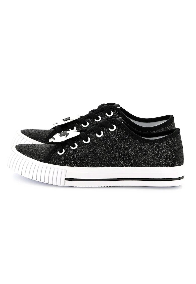 KARL LAGERFELD KIDS Pantofi sport cu aspect stralucitor si logo - Alb/Negru