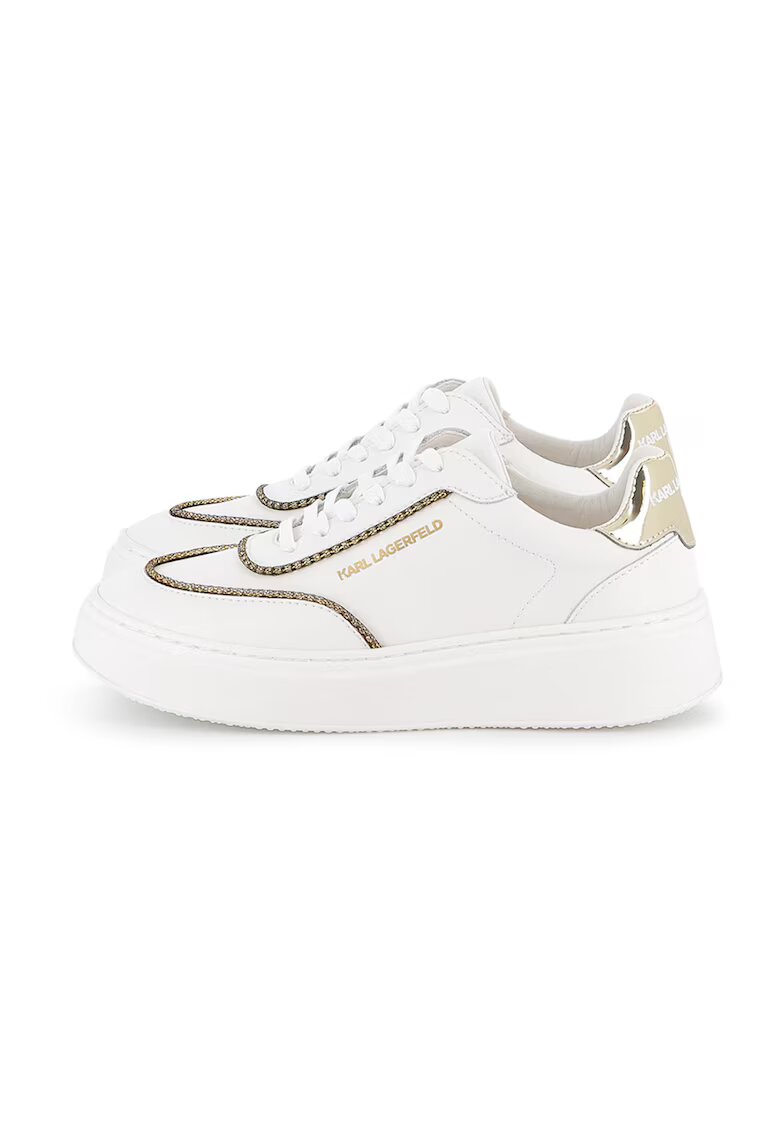 KARL LAGERFELD KIDS Pantofi sport din piele cu aplicatii cu strasuri - Alb/Auriu