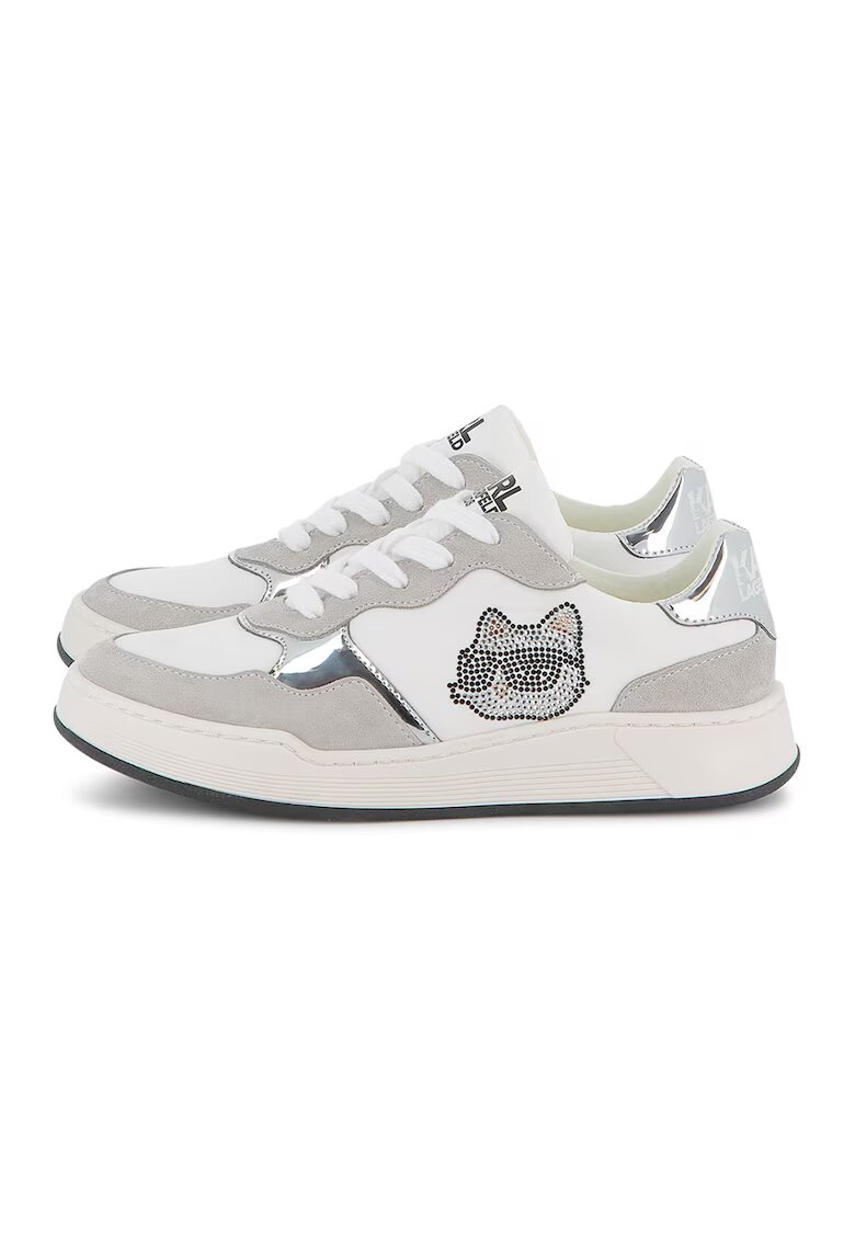 KARL LAGERFELD KIDS Pantofi sport din piele cu insertii din piele intoarsa - Alb/Grej