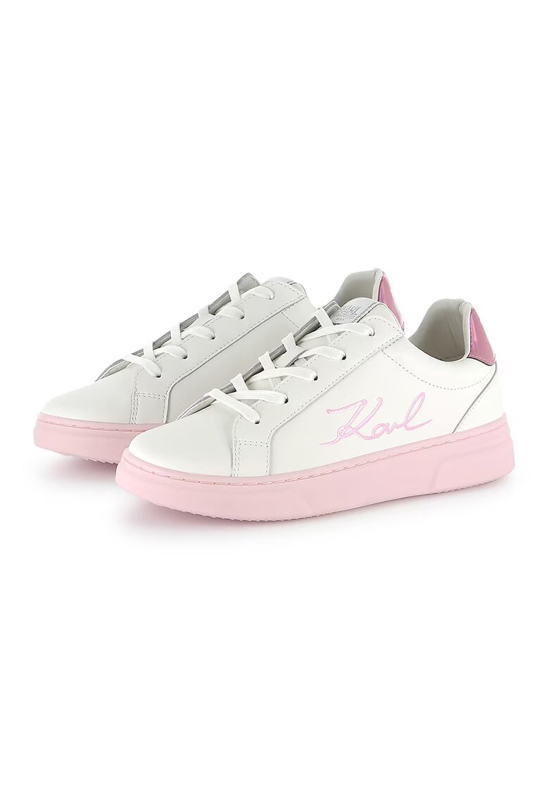 KARL LAGERFELD KIDS Pantofi sport din piele cu logo - Alb fildes/Roz pastel