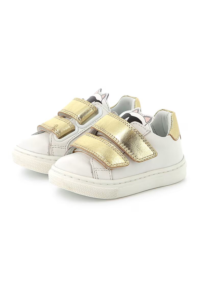 KARL LAGERFELD KIDS Pantofi sport din piele cu logo - Auriu/Alb murdar