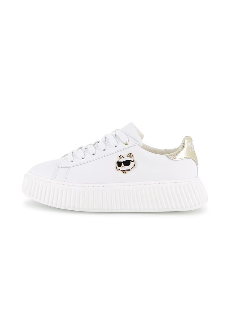 KARL LAGERFELD KIDS Pantofi sport low-cut din piele - Auriu/Alb murdar