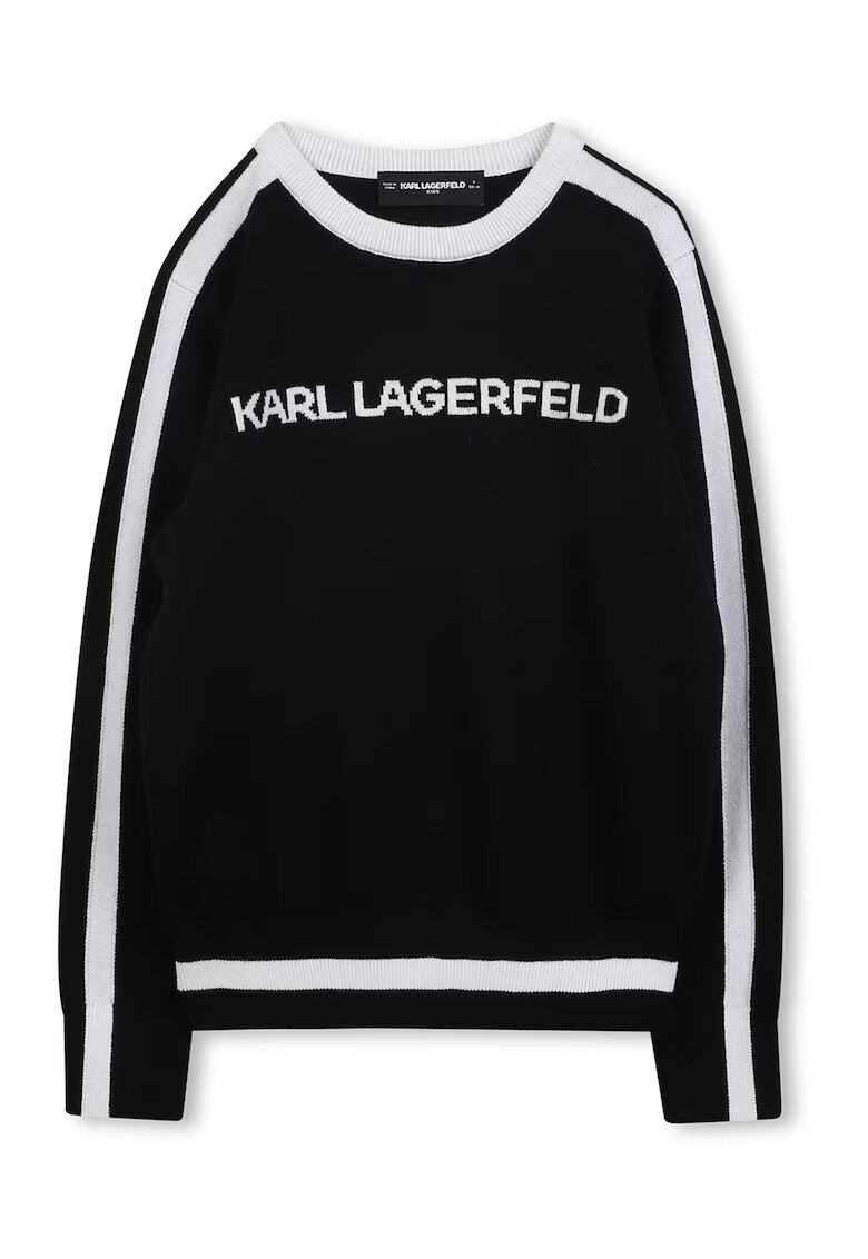 KARL LAGERFELD KIDS Pulover cu decolteu la baza gatului si model logo - Negru/Alb murdar