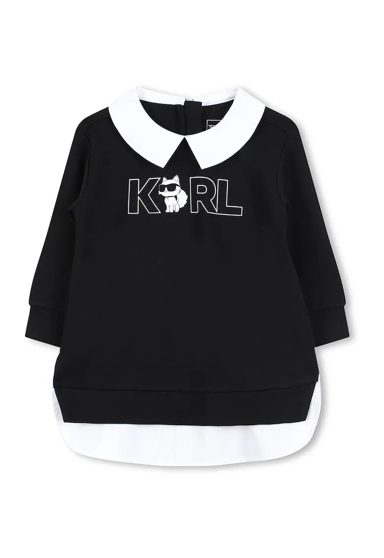 KARL LAGERFELD KIDS Rochie-bluza de trening cu model 2in1 - Alb/Negru
