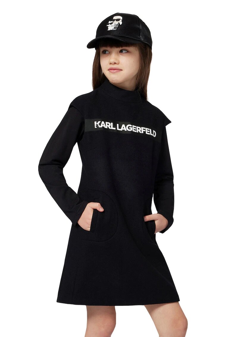KARL LAGERFELD KIDS Rochie din amestec de lana cu imprimeu logo - Negru