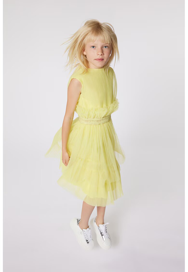 KARL LAGERFELD KIDS Rochie evazata cu aplicatii cu tul - Galben