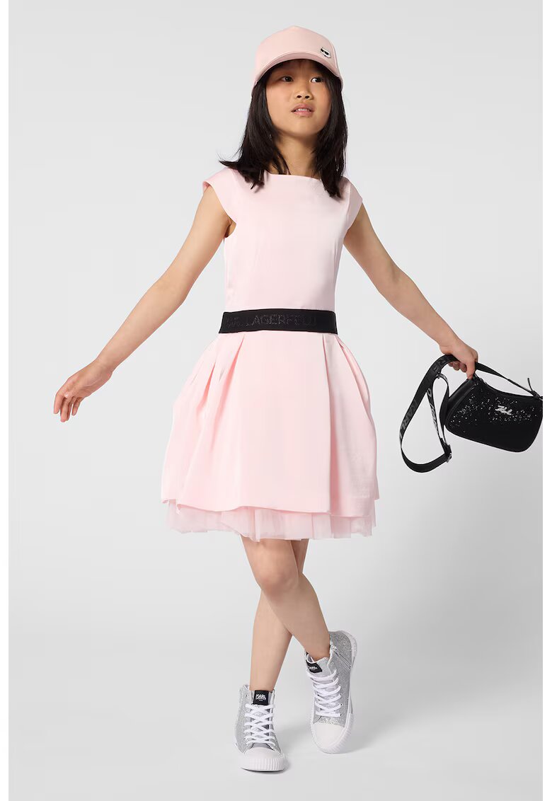 KARL LAGERFELD KIDS Rochie evazata cu maneci scurte - Negru/Roz pastel