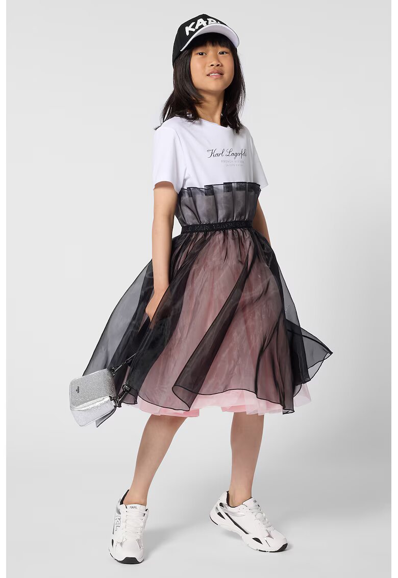 KARL LAGERFELD KIDS Rochie midi cu tul - Maro inchis/Alb optic