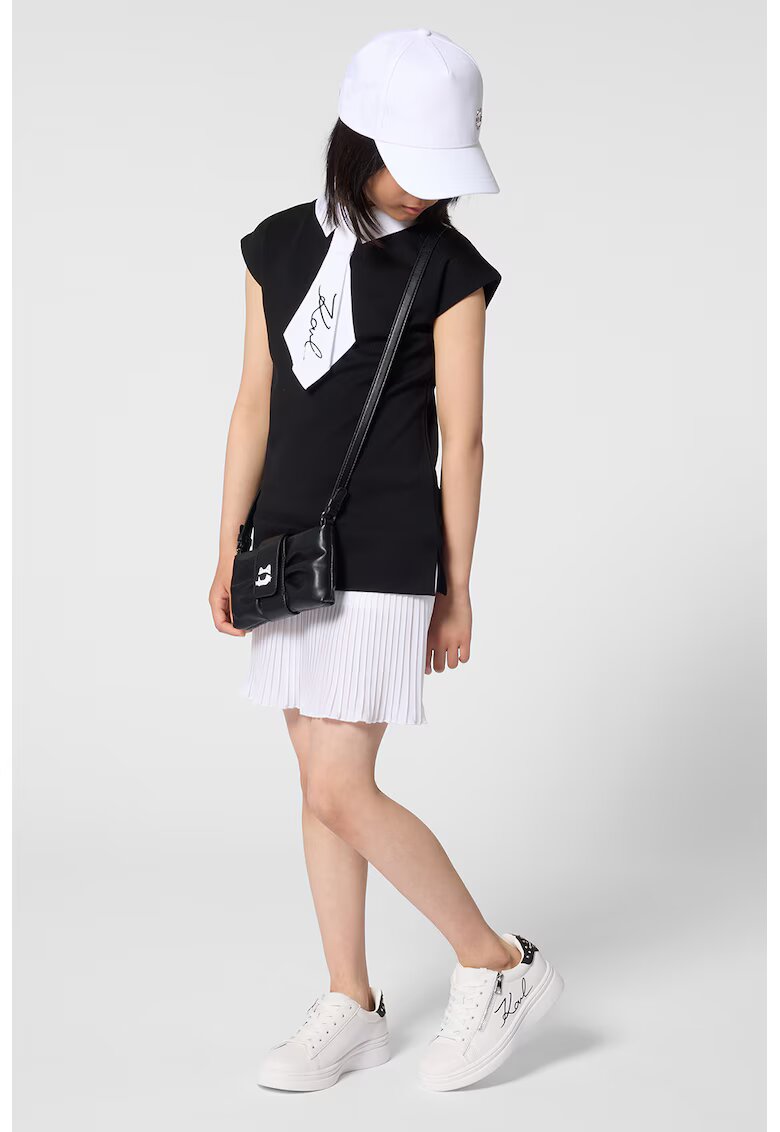 KARL LAGERFELD KIDS Rochie scurta cu guler - Negru/Alb optic