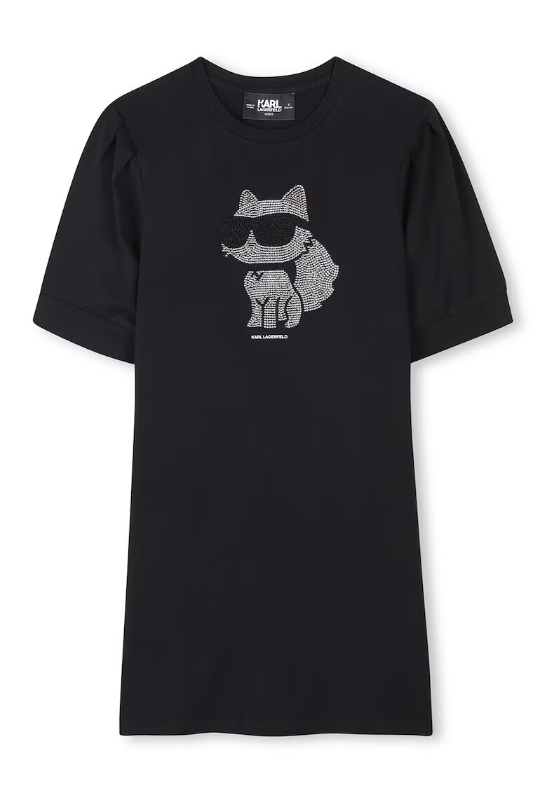 KARL LAGERFELD KIDS Rochie-tricou cu decolteu la baza gatului si aplicatii din strasuri - Negru