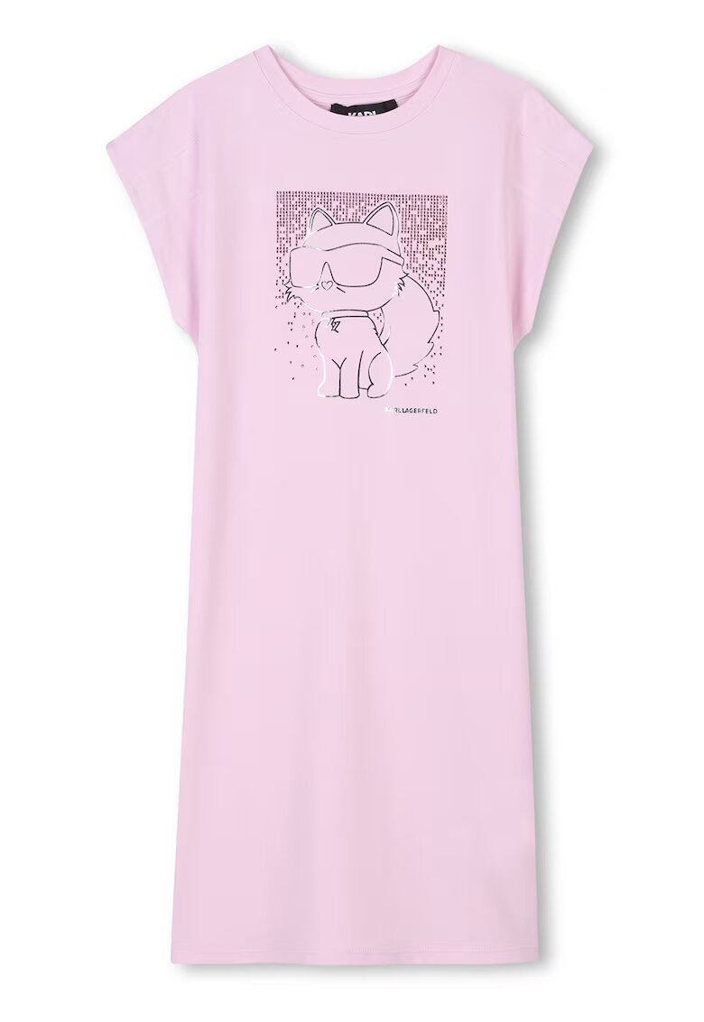 KARL LAGERFELD KIDS Rochie-tricou din amestec de modal cu imprimeu - Roz pastel