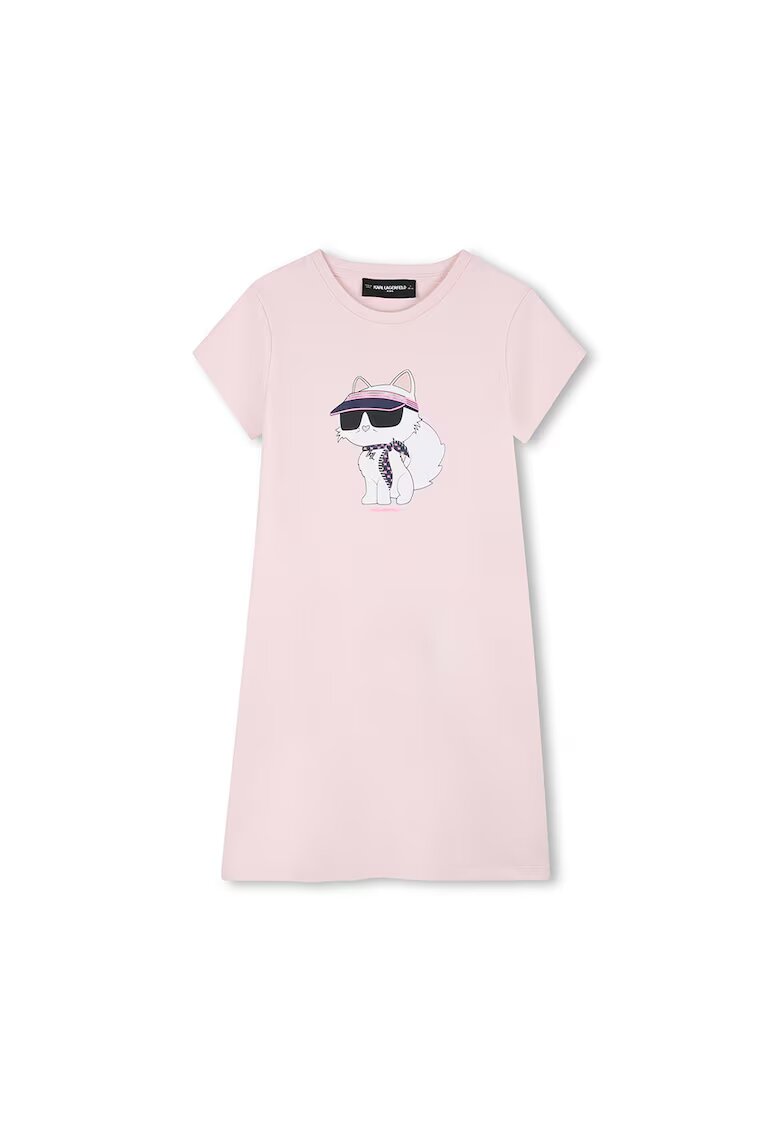 KARL LAGERFELD KIDS Rochie-tricou din bumbac cu model grafic - Roz pastel/Negru stins/Alb optic