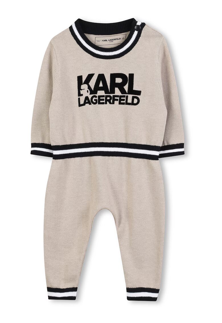 KARL LAGERFELD KIDS Salopeta tricotata fin cu model logo - Negru/Maro nisip