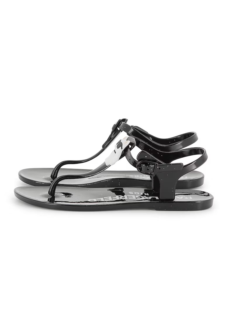 KARL LAGERFELD KIDS Sandale din piele ecologica cu detalii logo - Negru/Alb murdar