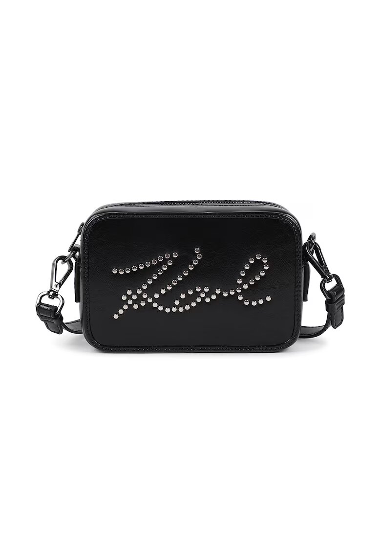 KARL LAGERFELD KIDS Sapca crossbody cu imprimeu logo cu nituri - Negru